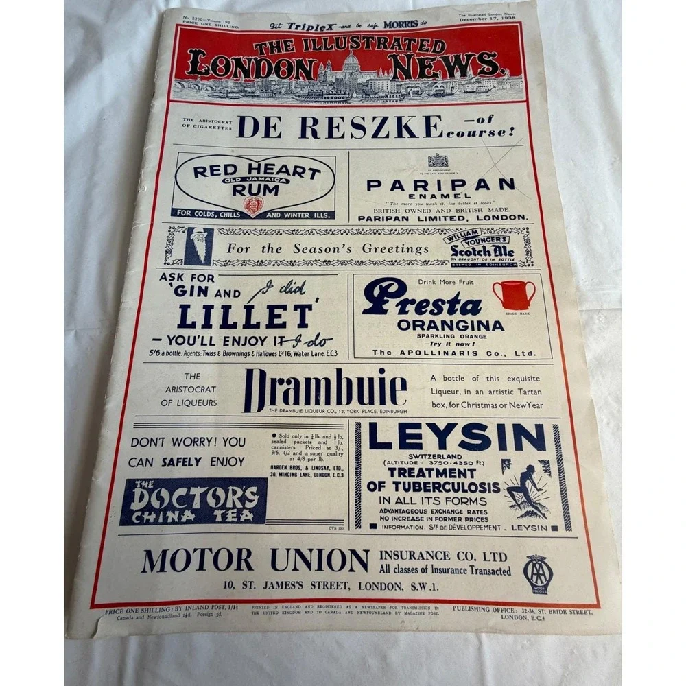 Vintage 1938 The Illustrated London News December 17 Dewars White Label Ad